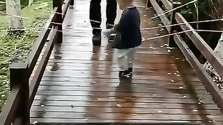 a father teaches independence to his child