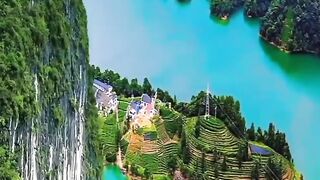 island with a beautiful lake