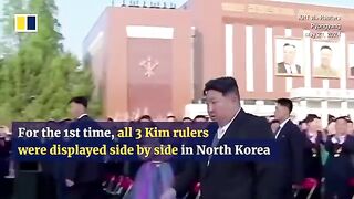 Kim Jong-un portraits displayed alongside predecessors