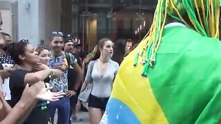 BRAZILIAN GIRL DANCES A BRAZILIAN SAMBA STREET DANCE AT BRAZILIAN CARNIVAL CULTURE PARTY NEW YORK