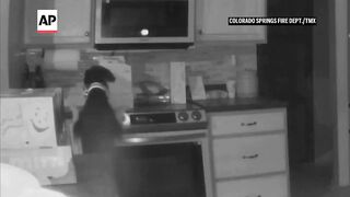Watch the moment a dog accidentally turns on the stove and starts a fire.