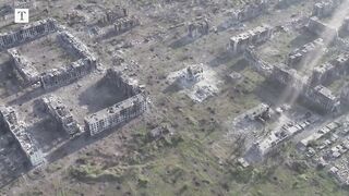 Drone footage shows destroyed buildings in Chasiv Yar.
