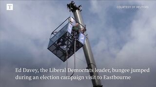 Ed Davey bungee jumps on campaign trail.