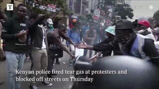 Police chase down protesters in Nairobi, Kenya.