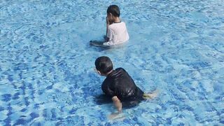 Firas & Rayyan swimming in public pools