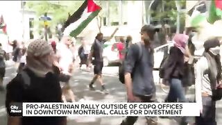 Pro-Palestinian rally outside of CDPQ offices in Montreal
