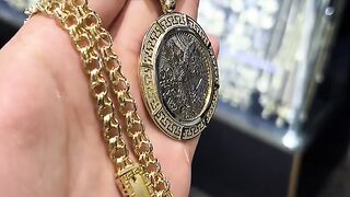 Solid Gold Chino Link Chain & Replica 10K Gold Centenario Pendant