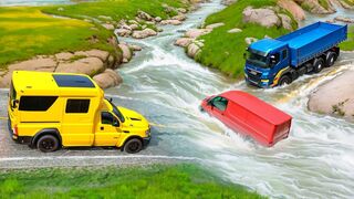 Cars vs Fast Flowing River and Fire Speed Bump ???? BeamNG Drive