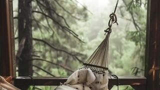 Coffe In The Forest With Rain