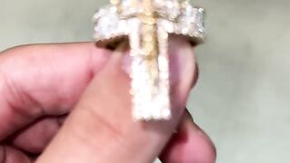 Natural Diamond & Solid Gold Baguette Crucifix Ring
