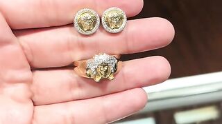 Natural Diamond & Real Gold Medusa Head Set