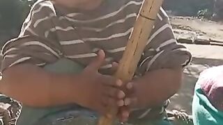 Cute baby getting Mahkan from milk
