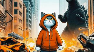 Cat defeated Godzilla | cat defeating#catstory #cat #kitten #kitten #aicat