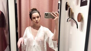 Dressing Room Try-On_ Elegant Sheer White Cover-Up _ Perfect for Any Occasion