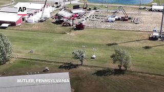 Drone footage of grounds where gunman opened fire on Donald Trump at rally.