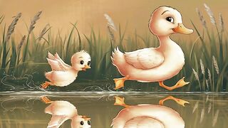 mother and baby duck playing.