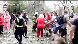 Aftermath of Russian airstrike in Mykolaiv, Ukraine. At least three dead.