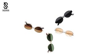 SOJOS Retro Oval Sunglasses for Women Men Trendy Sun Glasses Classic Shades UV400 Protection SJ1217 2
