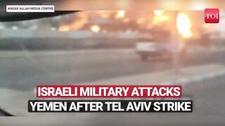 Israel Attacks Yemen_ IDF Jets Bomb Hodeidah Port After Houthi Drone Strike On Tel Aviv _ Watch.