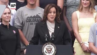 Kamala Harris praises Biden in first public comments since he dropped out.