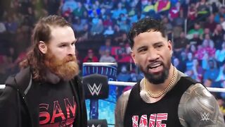 Kevin Owens charges in to save Sami Zayn from .USA. 2-on-1 Uso attack- SmackDown, March 17, 2023