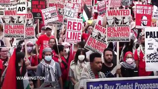 Thousands in Washington D.C. protest Netanyahu's visit and speech to Congress.