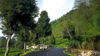 Walking around in the morning in a mountain valley like in Switzerland