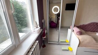 4K USA Housewife Transparent mirror cleaning lesson No Bra See Through No panties
