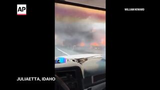 Video shows wildfires tearing through the Idaho border.
