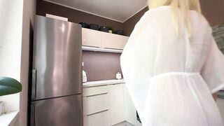 (4K) Transparent Cleaning_ Cleaning the kitchen after a party while wearing transparent clothes