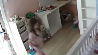 Big sister hear baby cry and came