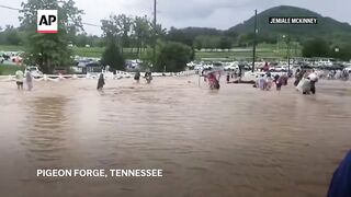 Dollywood experiences flash flooding due to storms in Tennessee.