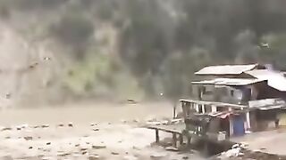 Hundreds of tourists are trapped in Kaghan valley, Naran, Naran from Kaghan valley in view of Mahandri bridge flood. Tourists do not go to Naran.