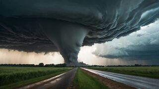 Tornado over a green field in California
