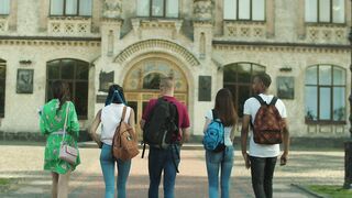 Students walking in university