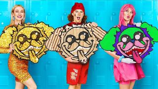 RICH VS POOR VS MOMMY LONG LEGS ART CHALLENGE| Pancake Art vs 3D Pen! Who is better? by 123 GO!