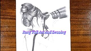 How to draw a girl holding a camera || Pencil Sketches