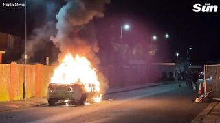 Thugs set fire to cop car and hurl rocks in Hartlepool in clashes after Southport riot.