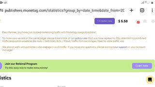 I earned  $ 5.58  from Monetag in this month.