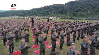 North Korean leader Kim at air force rally.