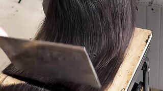 Cutting hair with a kitchen knife! Is it too layered?