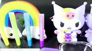 ASMR]Mixing "Kuromi Rainbow vs Purple" Eyeshadow,Glitters Into Clear Slime satisfyin