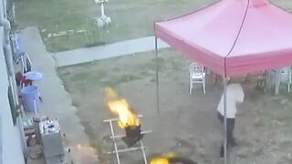 The fire from the barbecue spread to him