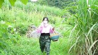 Prying open a giant freshwater clam brimming with beautiful purple pearls, the girl was mesmerized