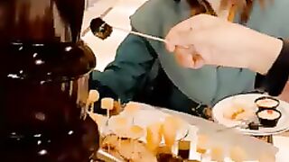 Eating chocolate at villa