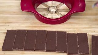Women shows how she cut the chocolate