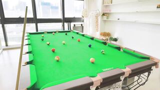 Tiechui played billiards very seriously and got the hang of it quickly