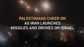 alestinians cheer on as Iran launches missiles and drones on Israe
