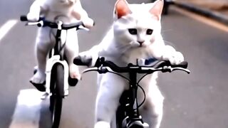 The cat is riding a bicycle.