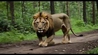 A lion run fast in forest